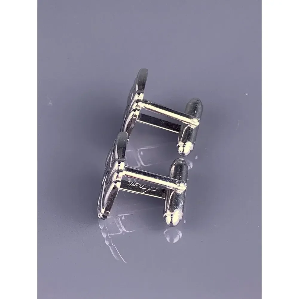 Square Weave Interlocking Cufflinks Tie Tack Pin Silver Tone Anson Vintage